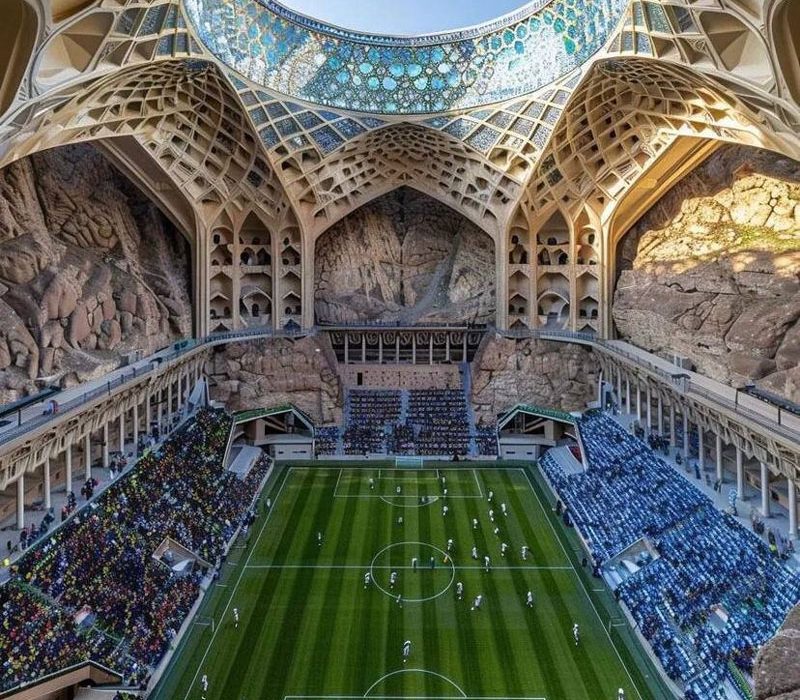 (تصاویر) هوش مصنوعی تقدیم می‌کند: ورزشگاهی با معماری زیبای ایرانی!